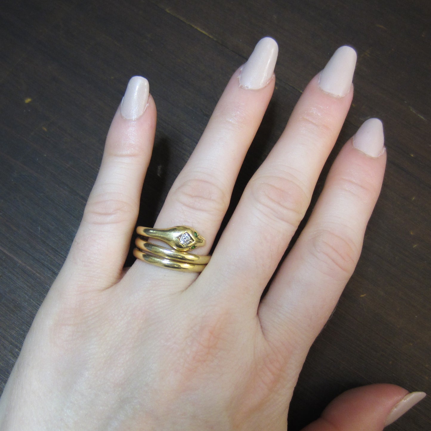 Victorian Old Mine Diamond Snake Ring 14k c. 1890, size 10
