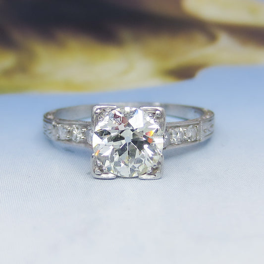 Art Deco Old European .98ct Diamond Engagement Ring Platinum c. 1920