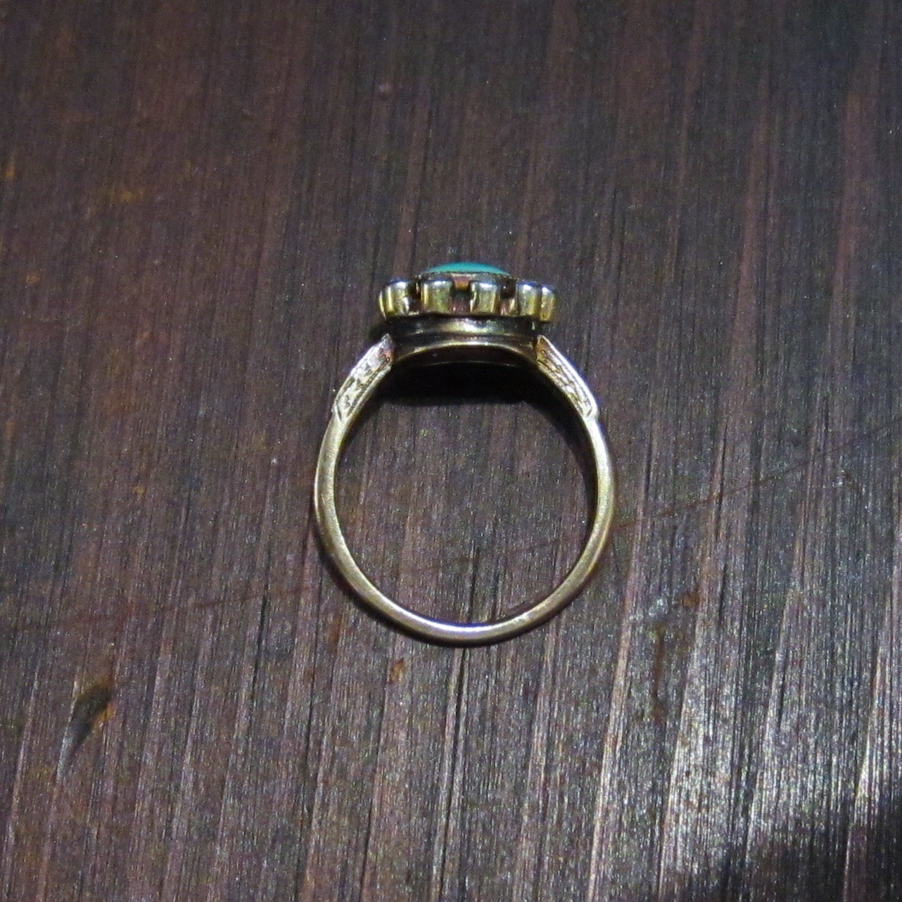 Victorian Turquoise and Rose Cut Diamond Ring 14k c. 1900