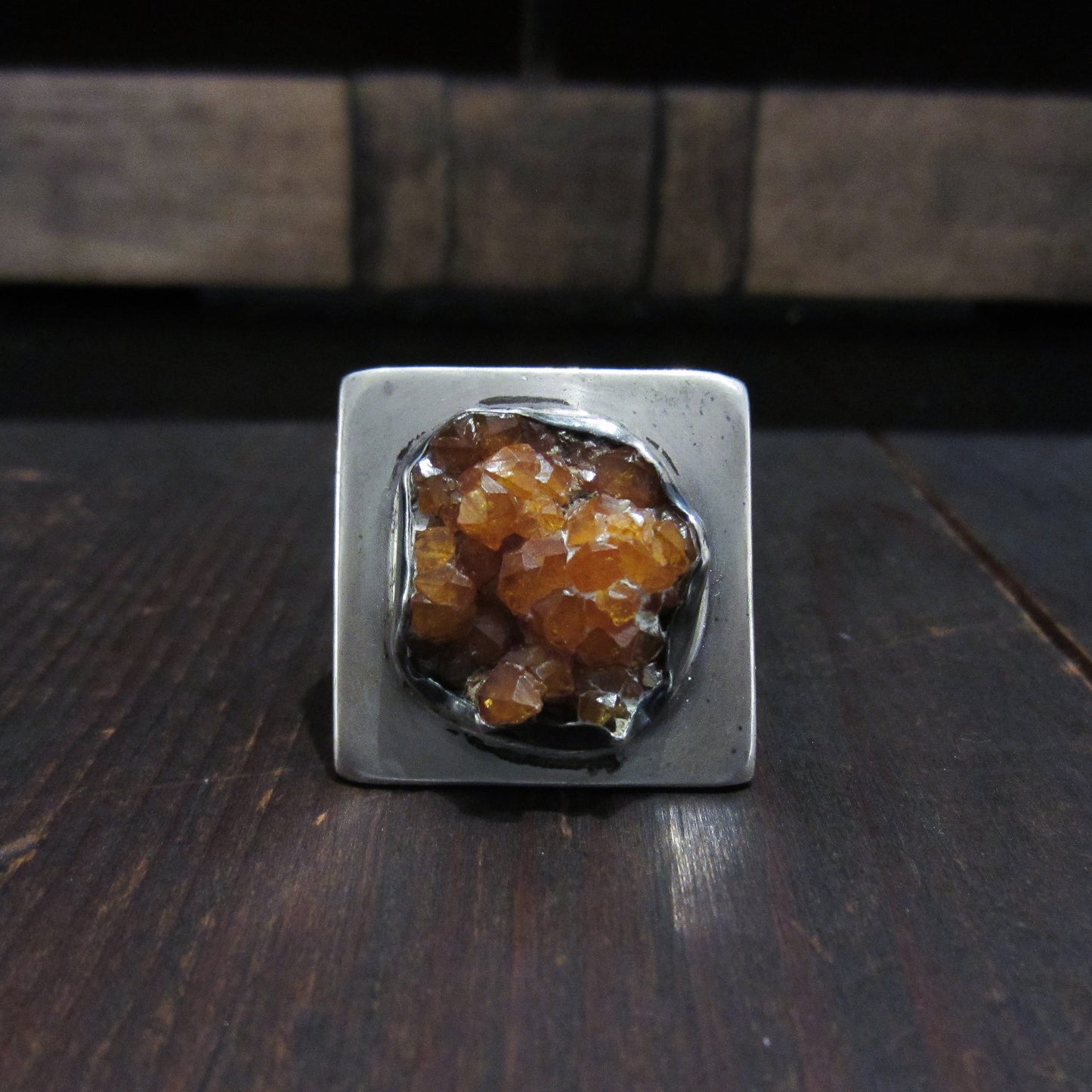 Postmodern Druzy Pyramid Ring Sterling, size 5, circa 1990