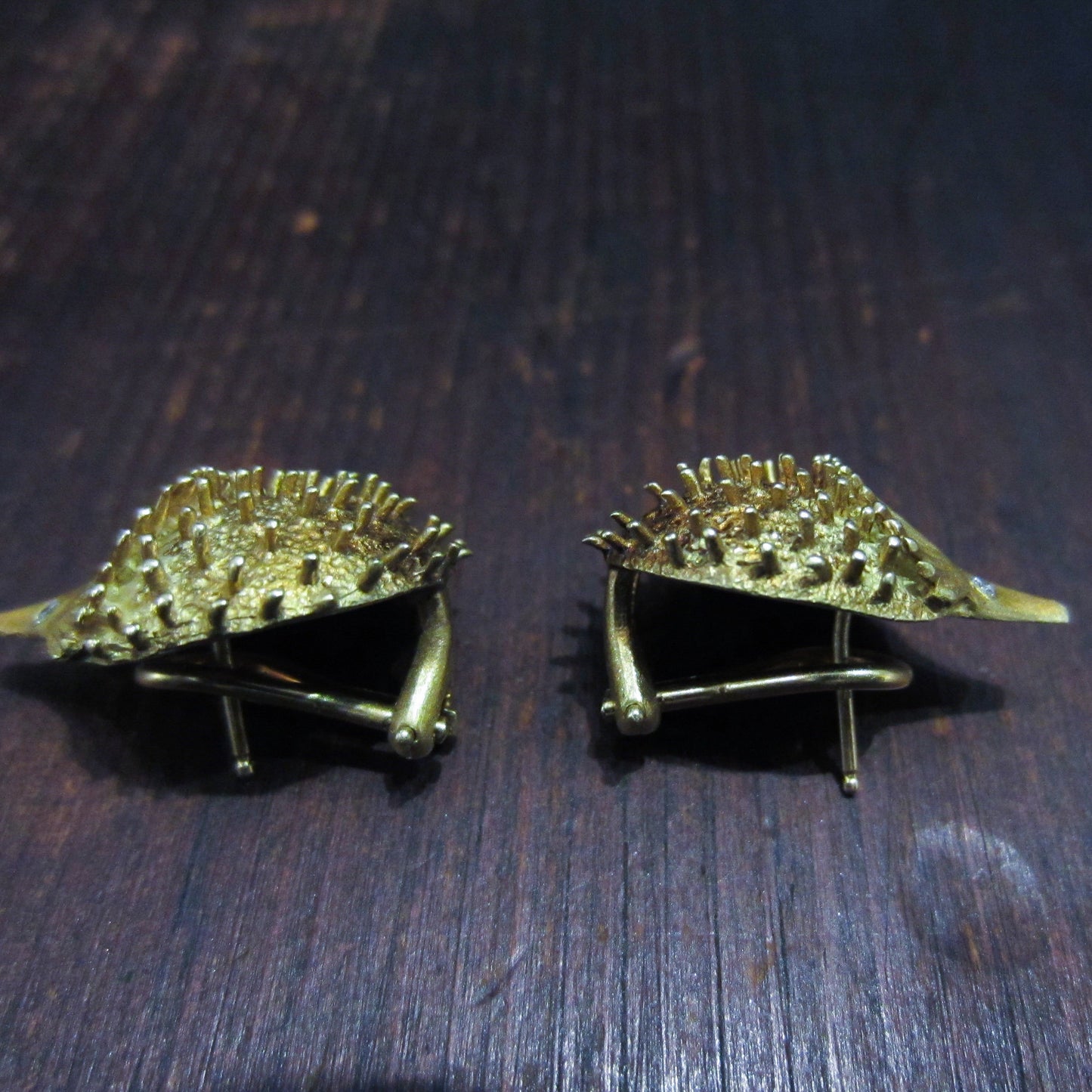 SOLD-Mid Century Peter Lindeman Diamond Hedgehog Earrings 18K c. 1960