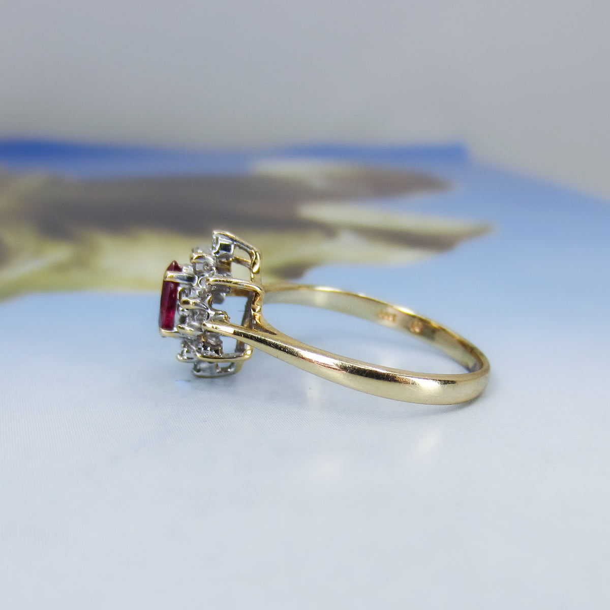 Vintage Marquise Ruby and Diamond Cluster Ring 14k c. 1980