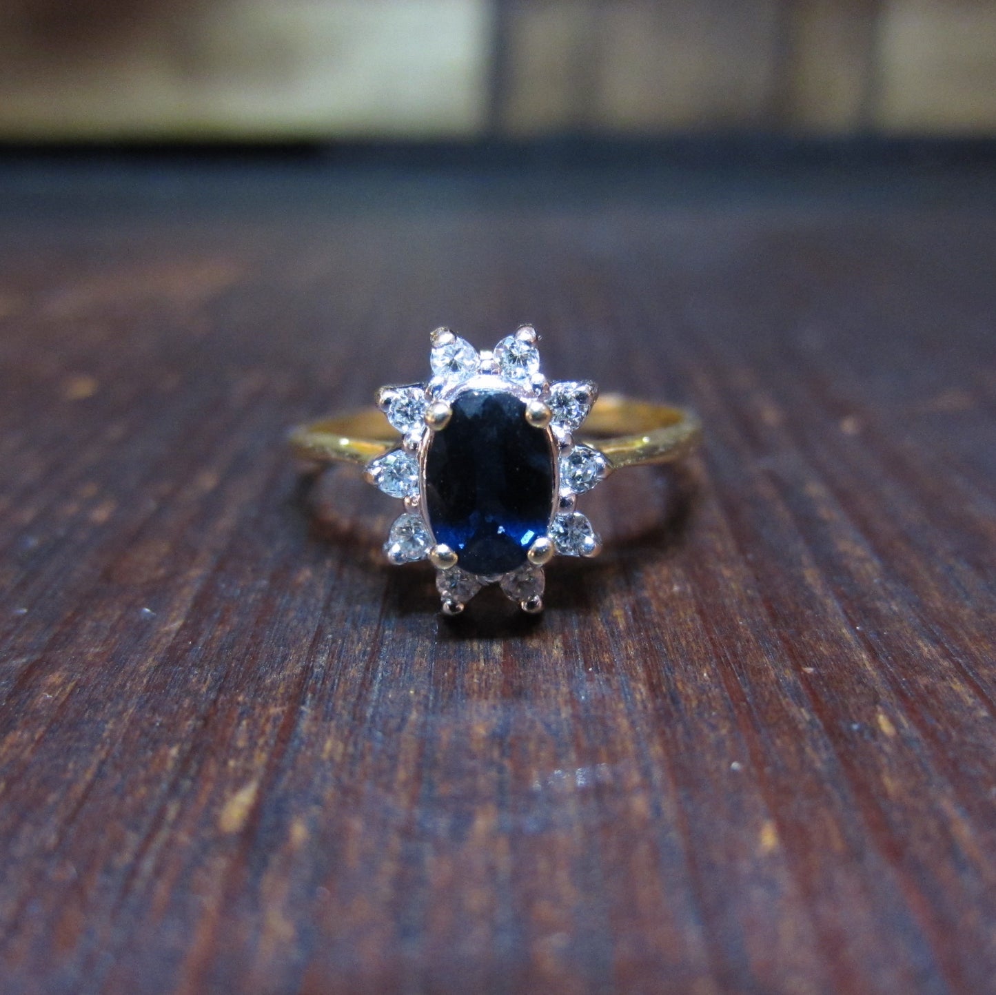 SOLD- Vintage Sapphire and Diamond Cluster Ring 14k c. 1980