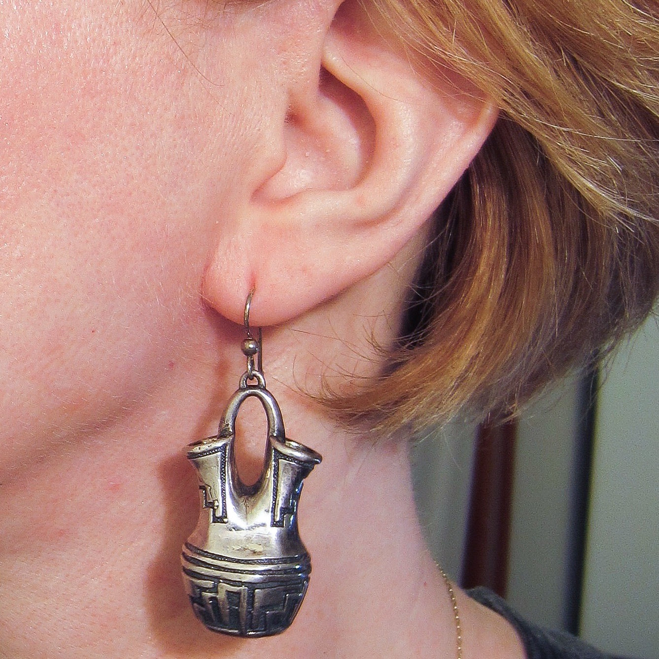 Vintage Native American Wedding Vase Earrings Sterling c. 1980