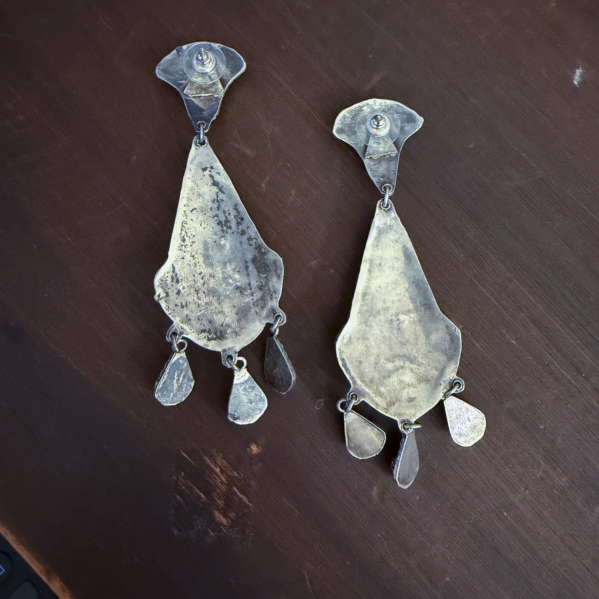 Vintage Big Multi-Stone Drop Earrings Silver