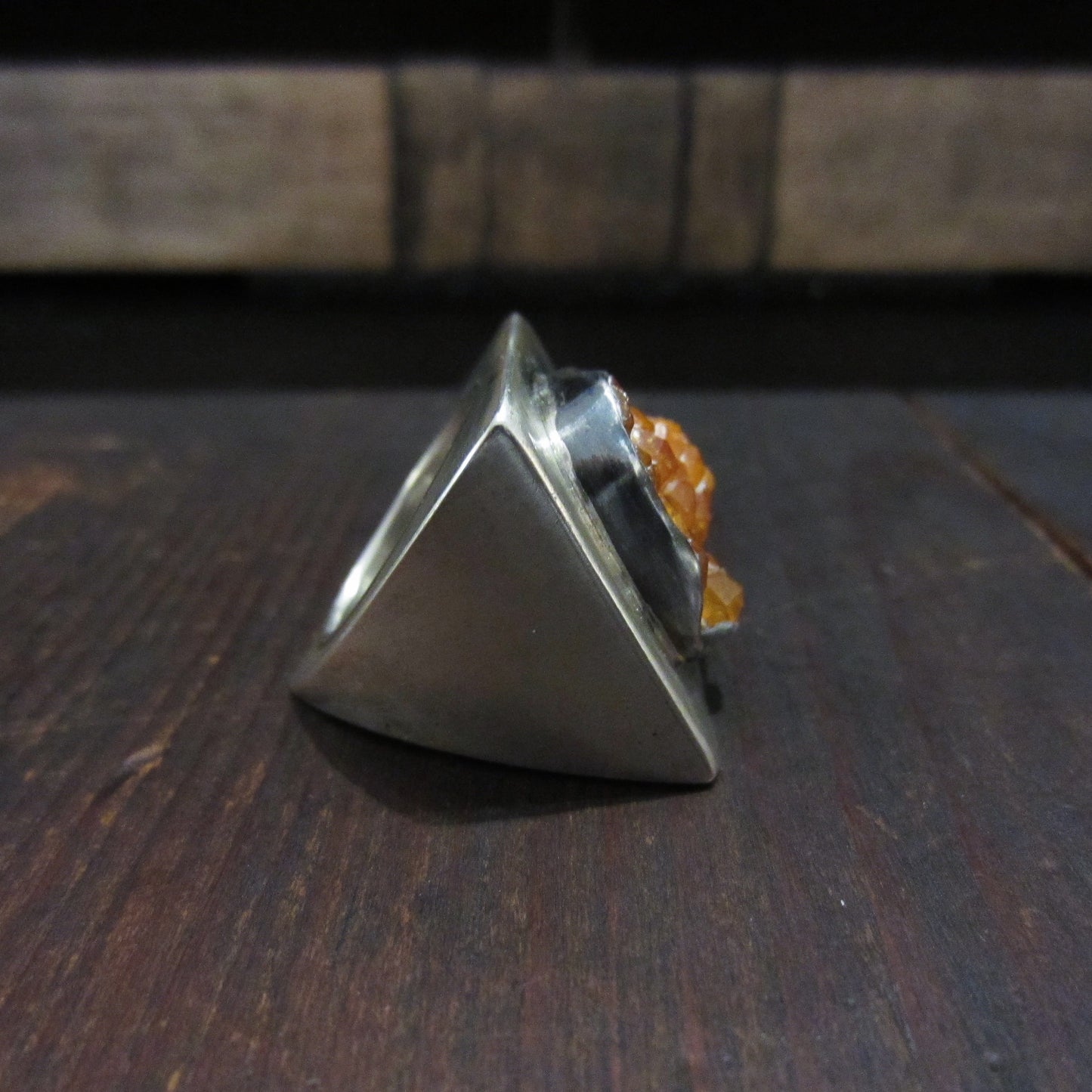 Postmodern Druzy Pyramid Ring Sterling, size 5, circa 1990