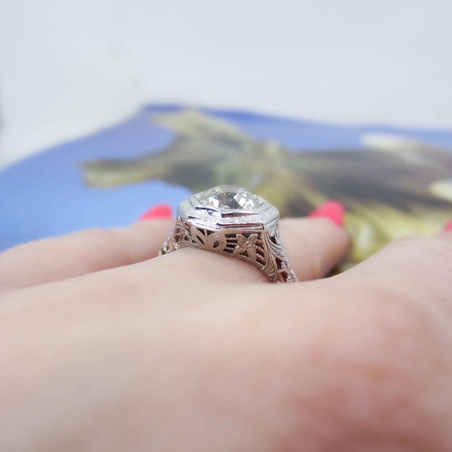 Art Deco Old European 1.71ct Diamond Engagement Ring 18k c. 1920