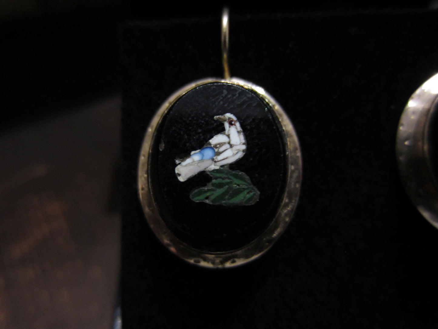 SOLD-Victorian Micro Mosaic Dove Earrings 14k c. 1890
