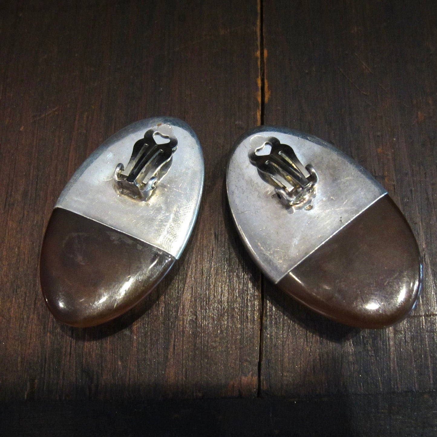 Huge Sterling Silver and Resin Earrings c. 1970