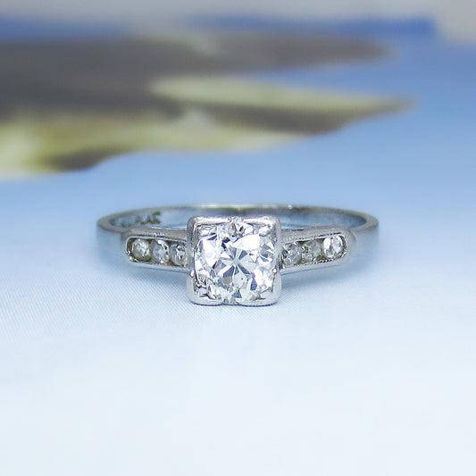 Art Deco Old Mine Diamond .30ct Engagement Ring Platinum c. 1930