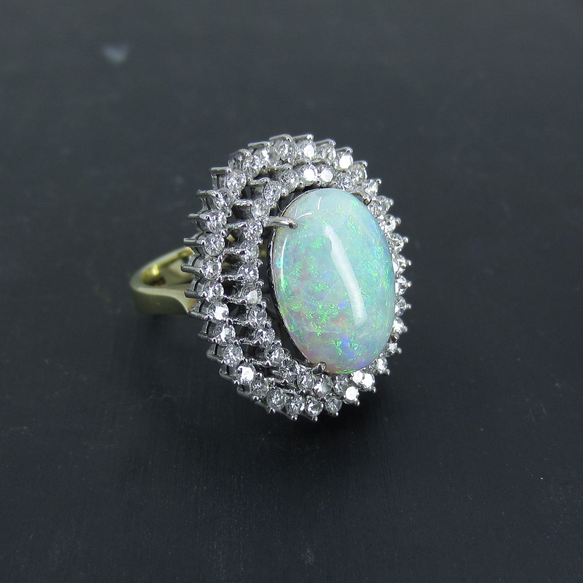 Vintage Opal and Diamond Cluster Ring 14k c. 1980