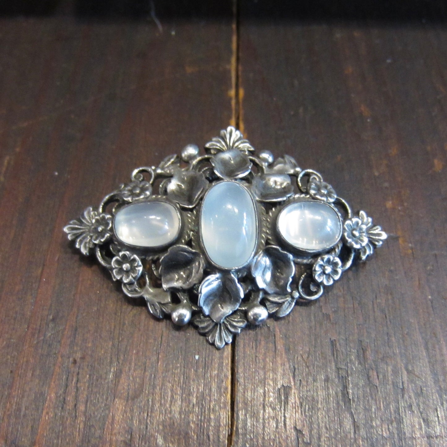 Arts and Crafts Sterling Silver Moonstone Brooch c. 1910