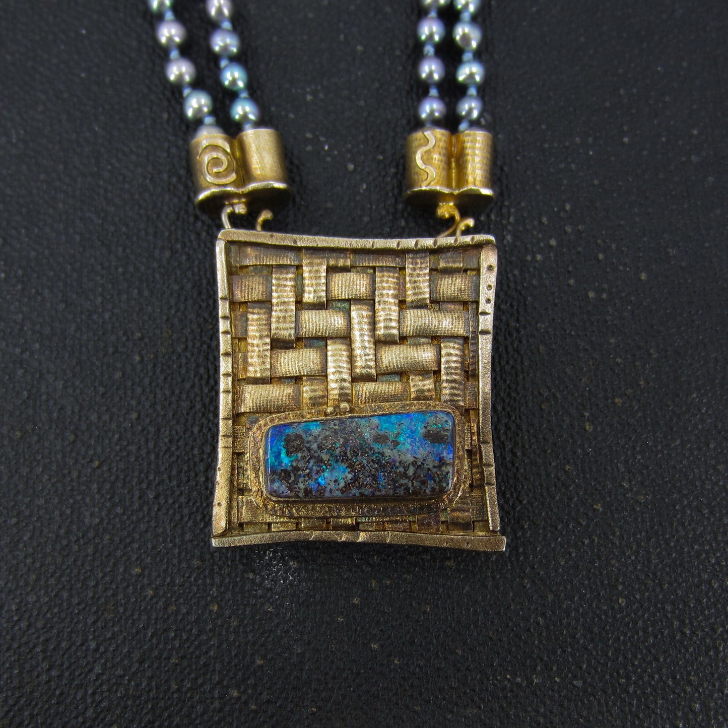 Vintage Pearl and Boulder Opal Necklace Gilt Silver c. 1998