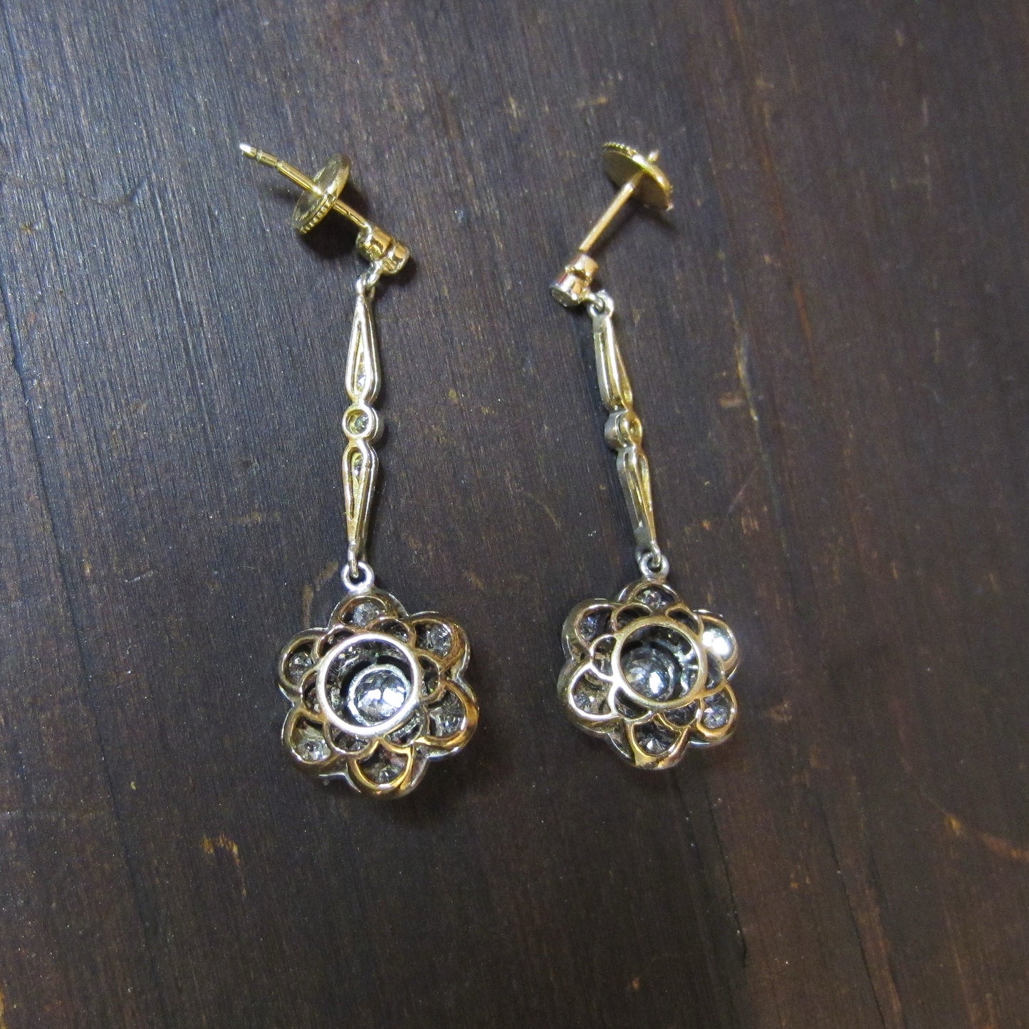 Art Deco Diamond Drop Earrings Platinum/18k c. 1920