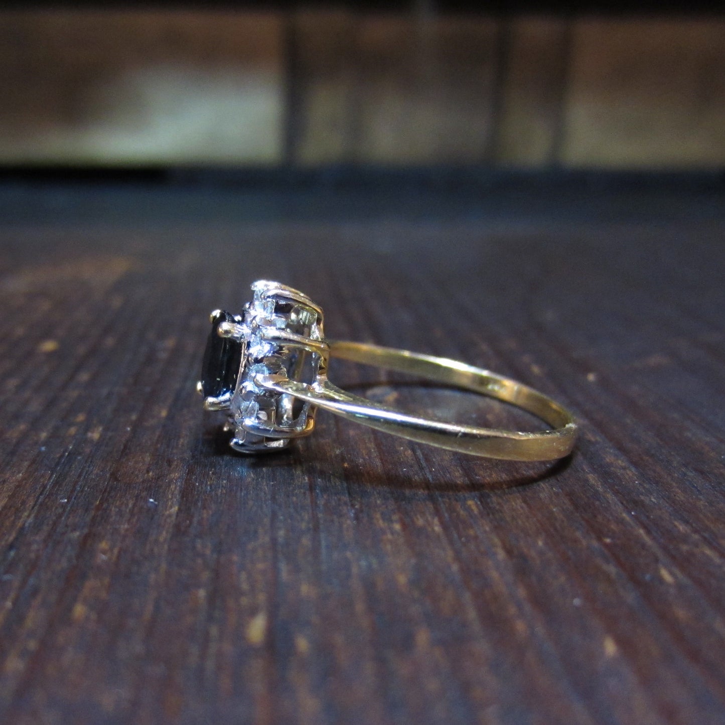 SOLD- Vintage Sapphire and Diamond Cluster Ring 14k c. 1980