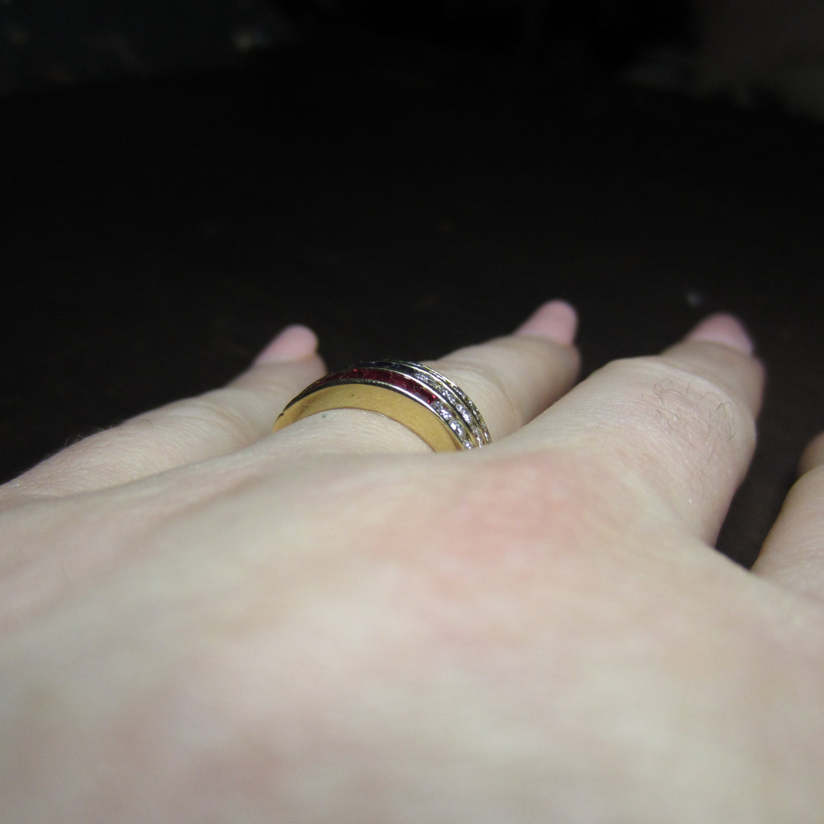 Vintage Ruby, Emerald, Sapphire and Diamond Band 18k c. 1980