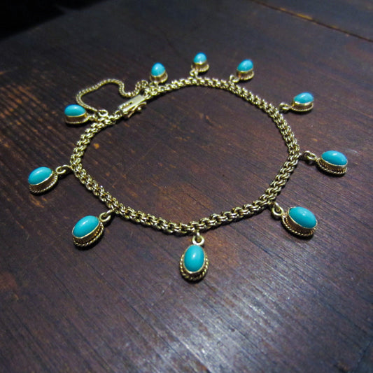 Mid-Century Turquoise Charm Bracelet 14k c. 1960