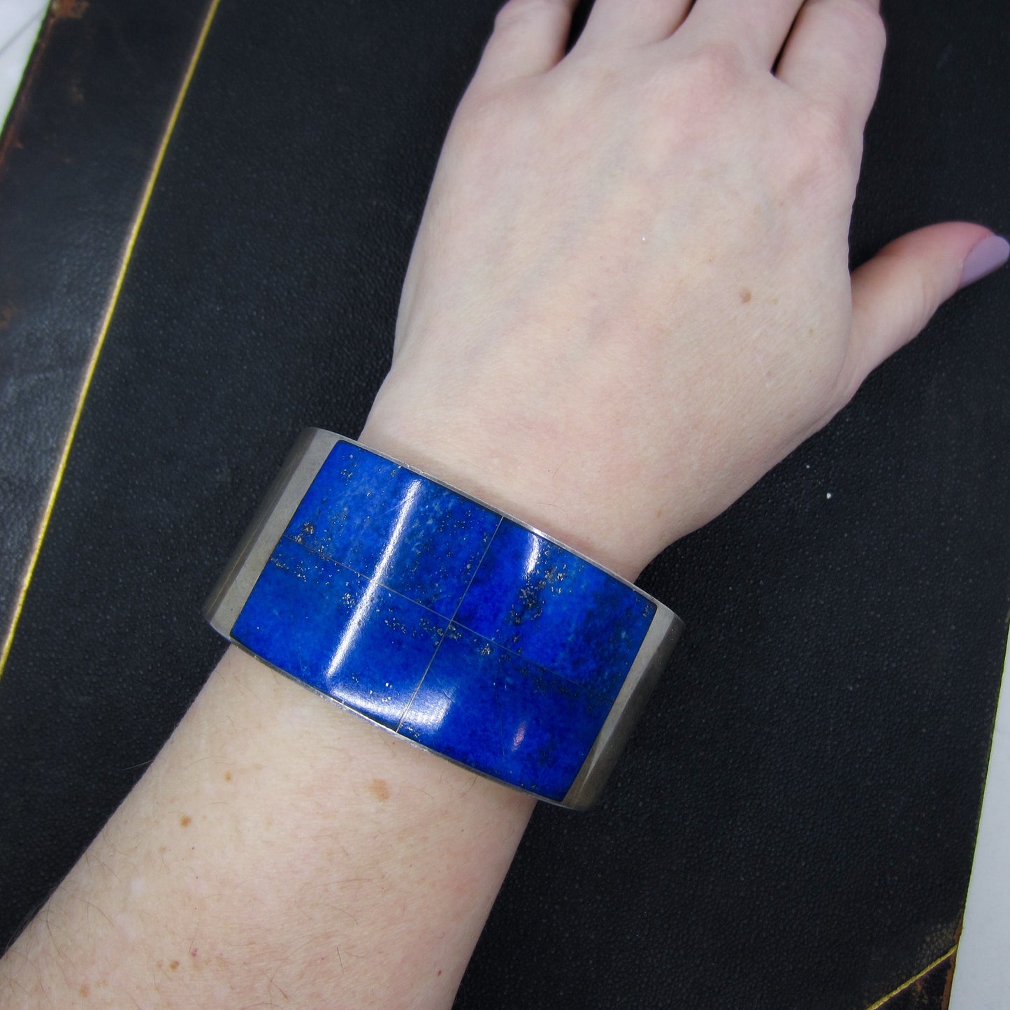 Huge Vintage Lapis Cuff Sterling, Mexico c. 1970