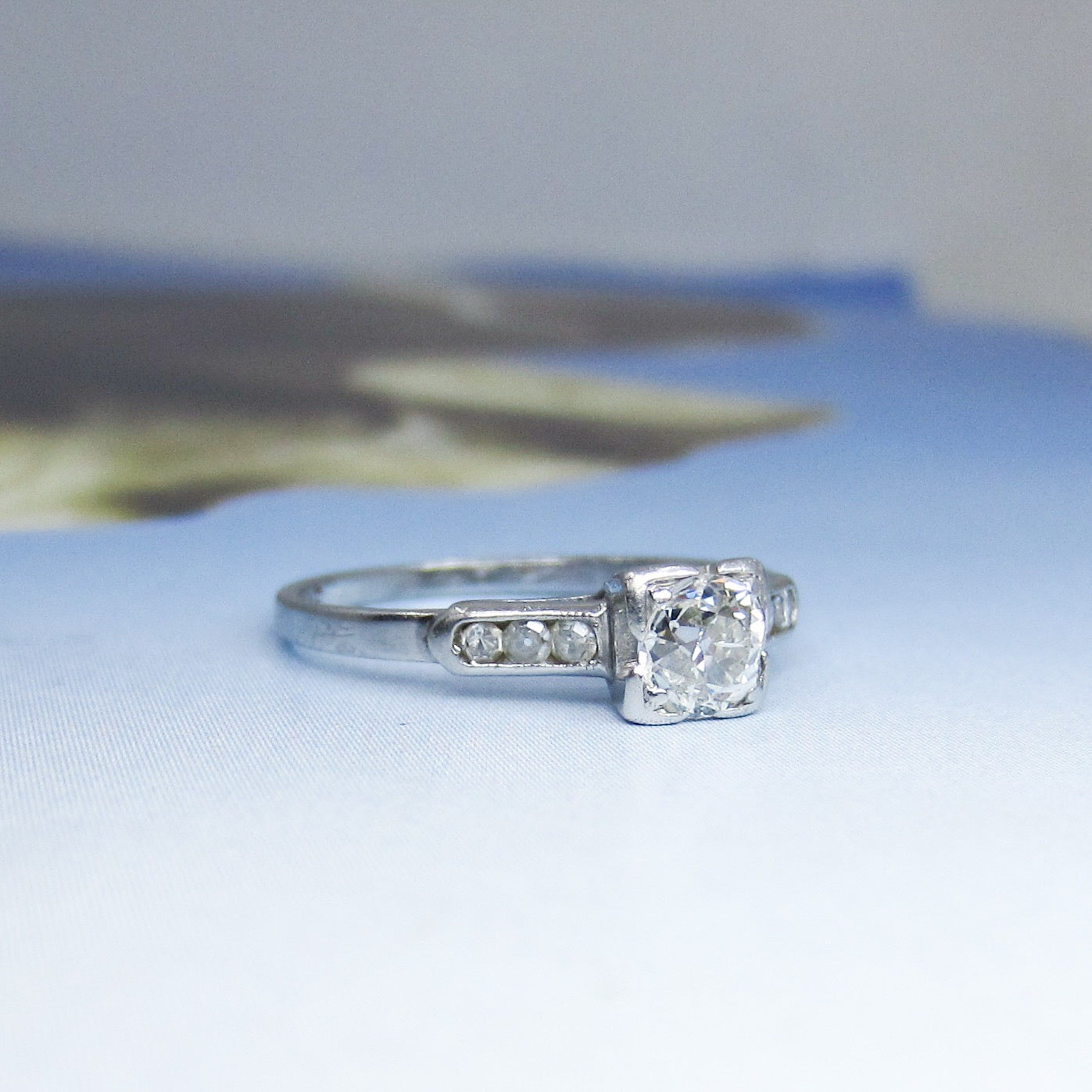 Art Deco Old Mine Diamond .30ct Engagement Ring Platinum c. 1930