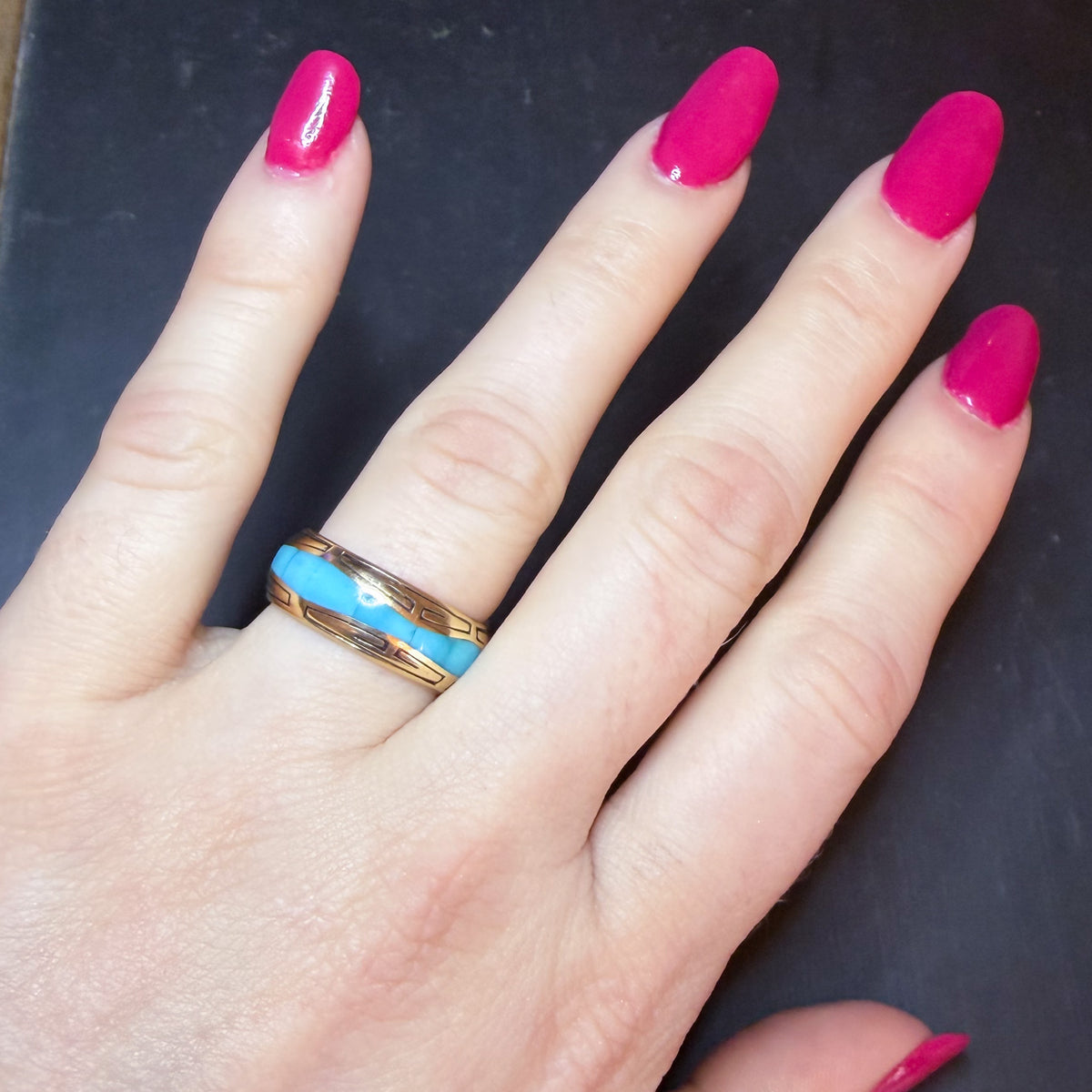 Estate GL Studio Turquoise Inlay Band 14k Size 7