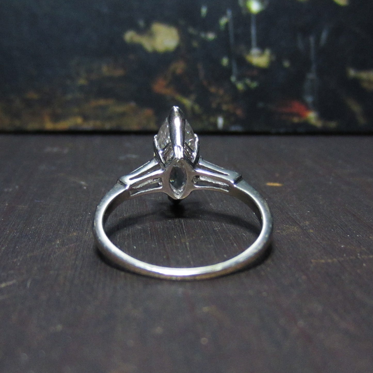 Mid-Century Old Cut Marquise 1.62ct Diamond Engagement Ring 14k c. 1950