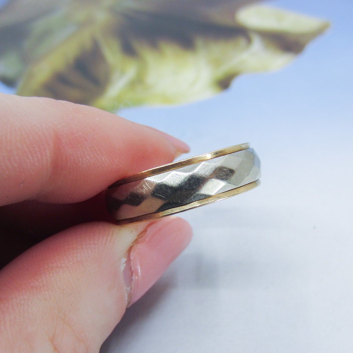 Vintage Men’s Faceted Two Tone Band 14k, size 10.5 ArtCarved c. 1963