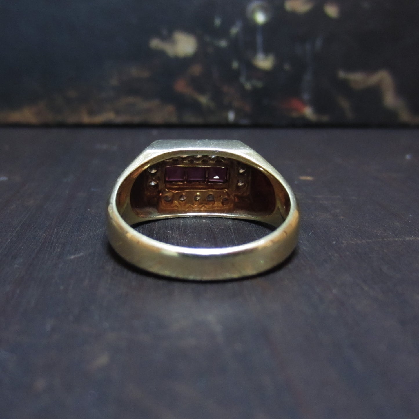 Vintage Ruby and Diamond Signet Ring 14k c. 1970