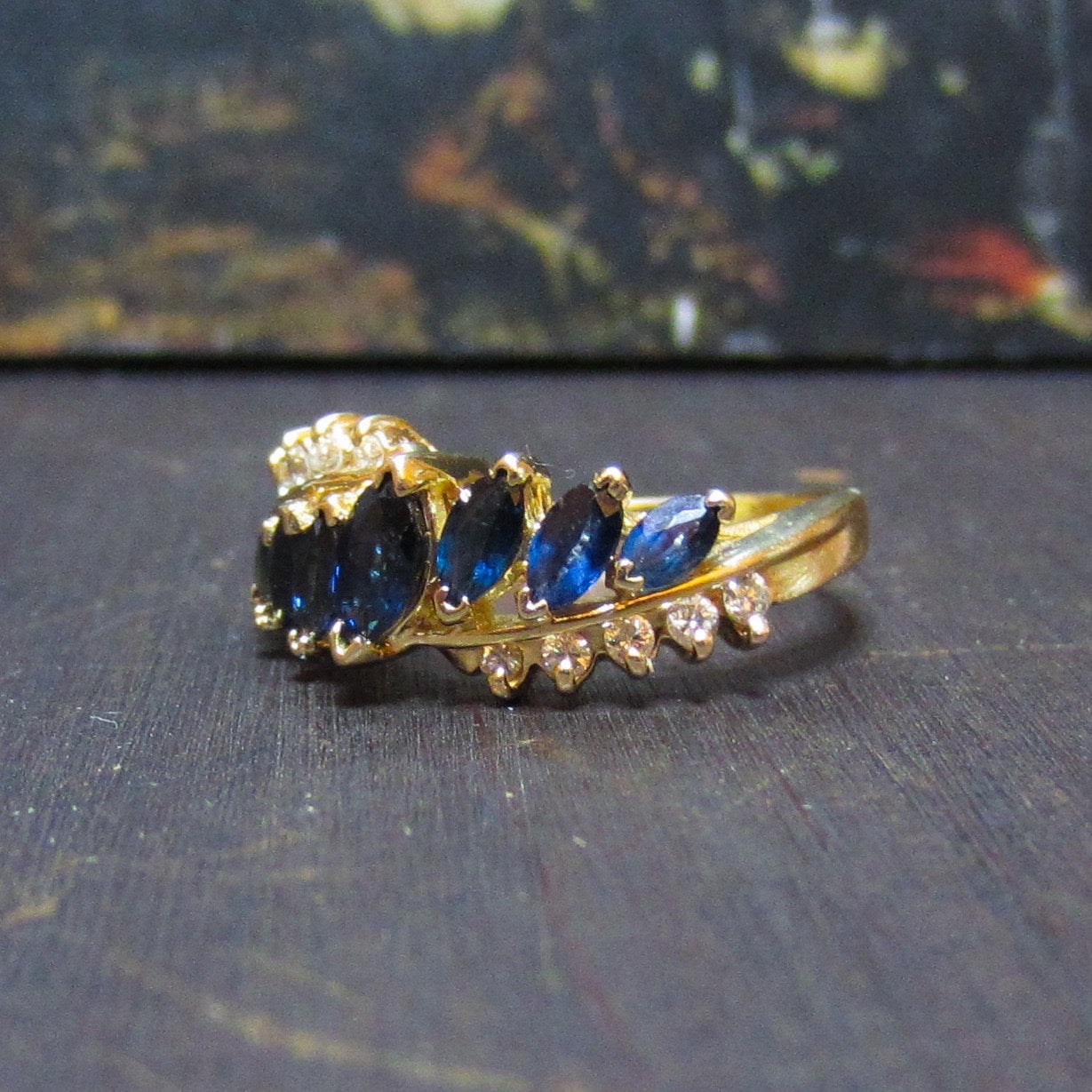 Vintage Sapphire and Diamond Band 14k c. 1990