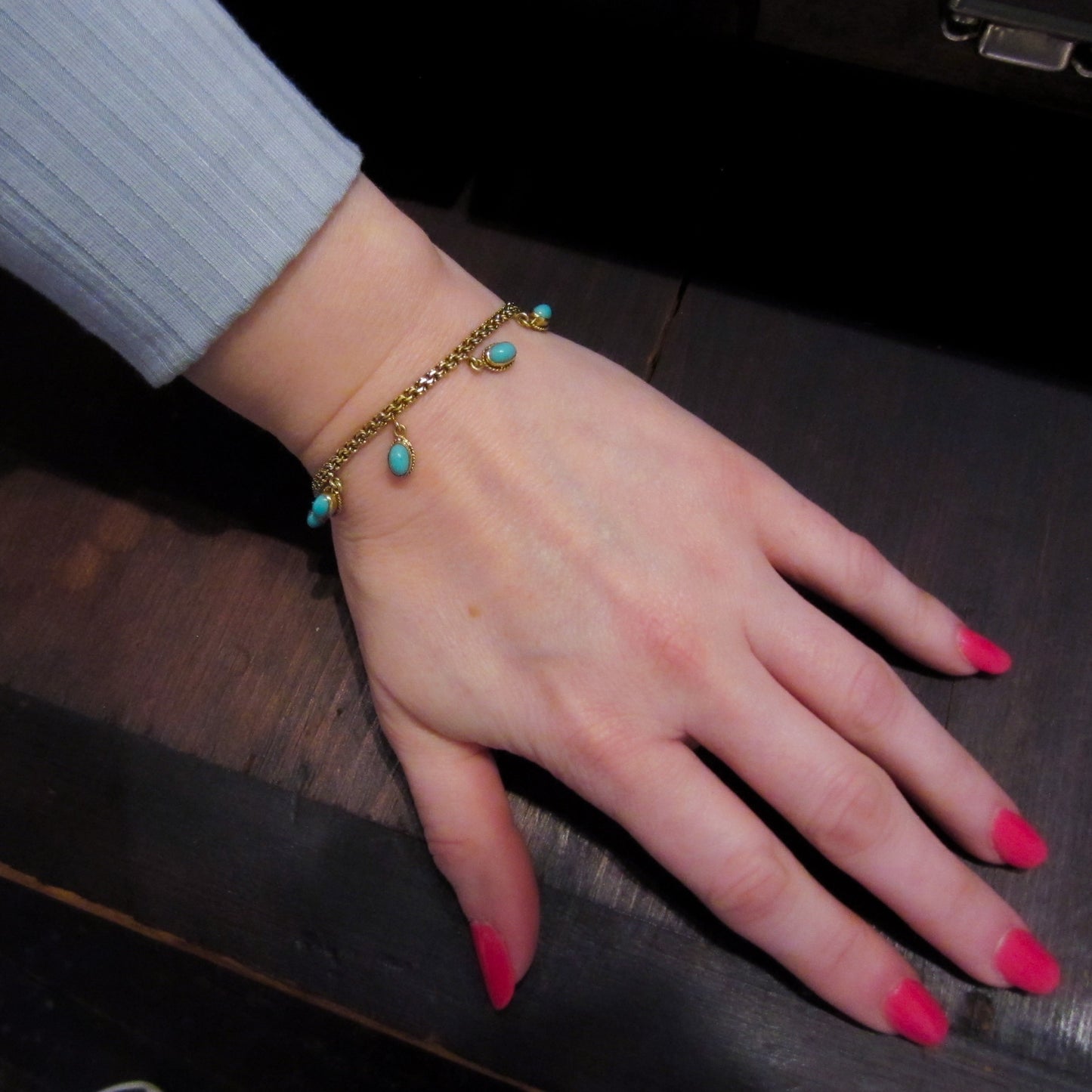 Mid-Century Turquoise Charm Bracelet 14k c. 1960