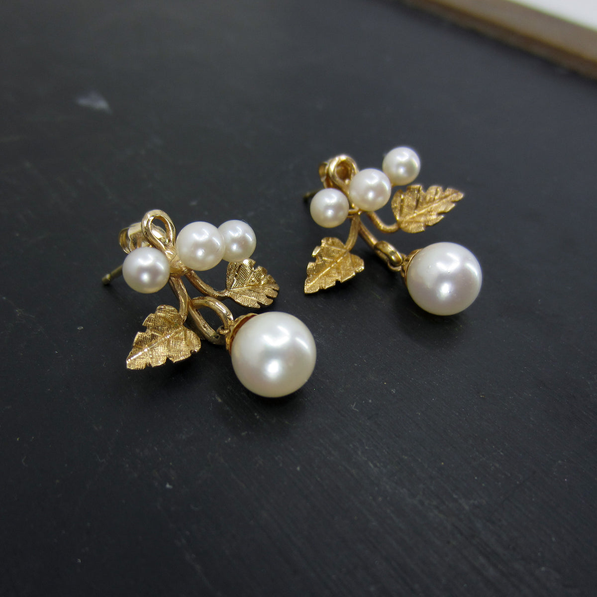 Mid-Century Pearl Drop Earrings 14k c. 1960