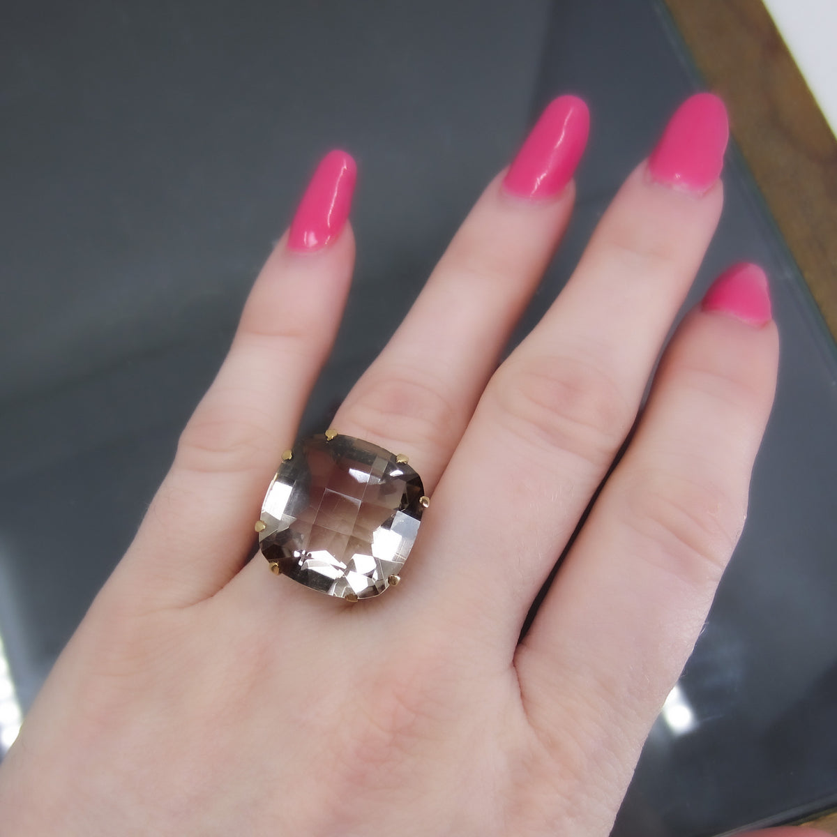 Mid-Century Smoky Quartz Ring 18k c. 1960