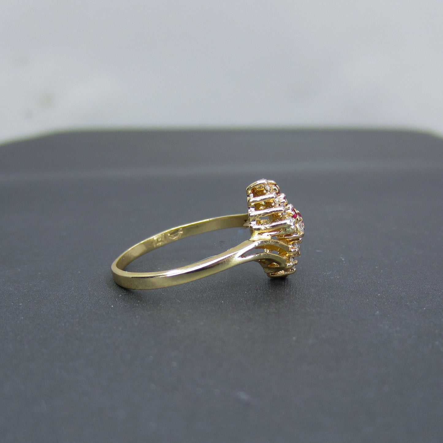 Vintage Ruby and Diamond Lightning Bolt Ring 14k c. 1980