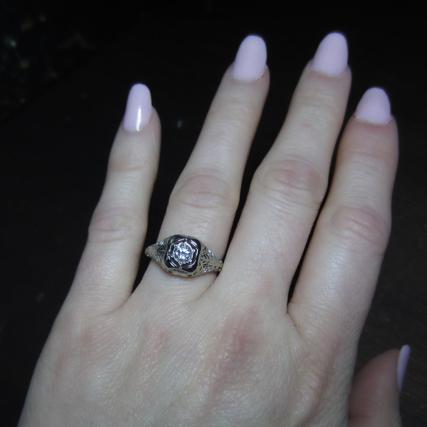 Art Deco Transitional Round Brilliant .35ct Diamond Engagement Ring 18k c. 1930