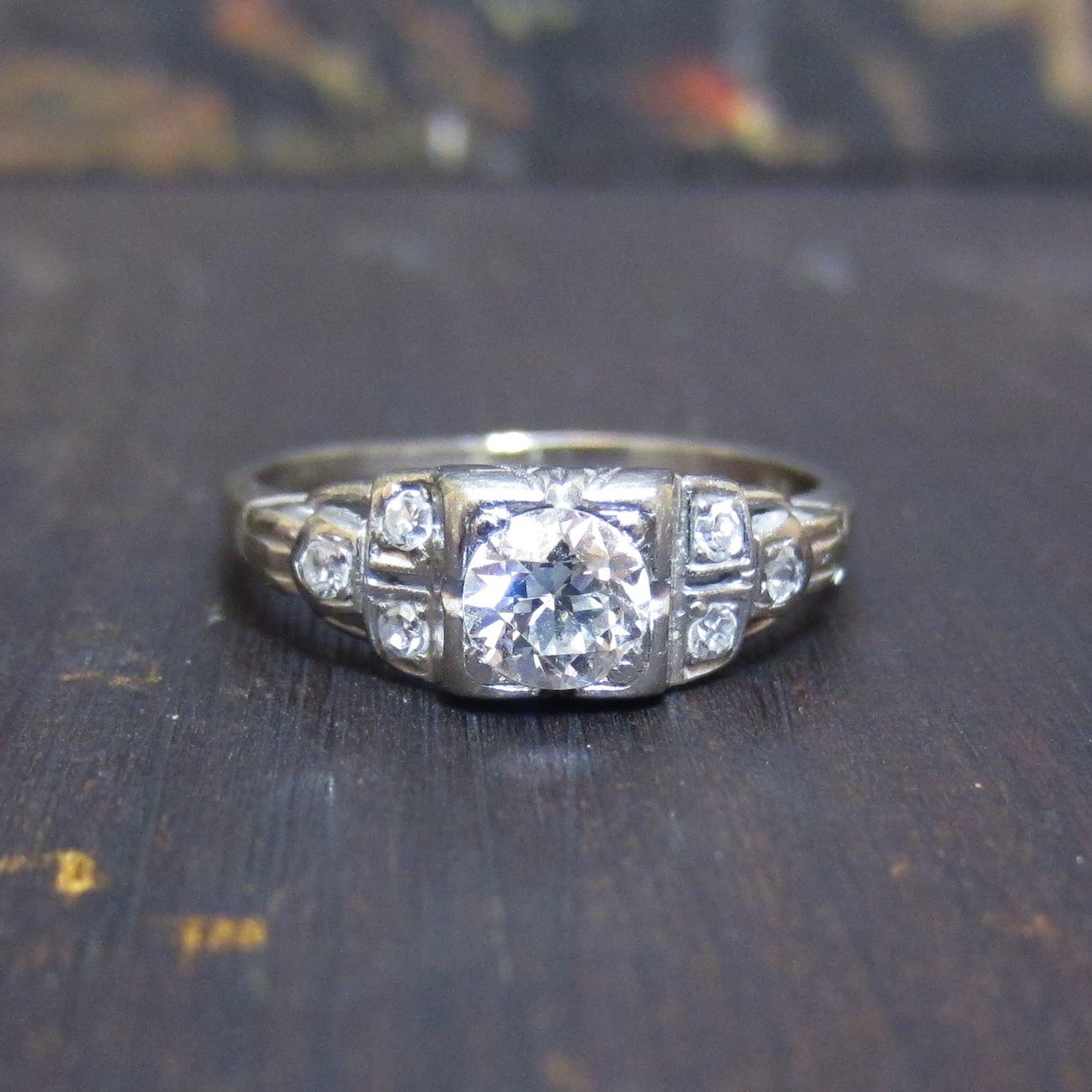 Art Deco Old European .41ct Diamond Ring 18k c. 1920