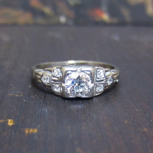 Art Deco Old European .41ct Diamond Ring 18k c. 1920