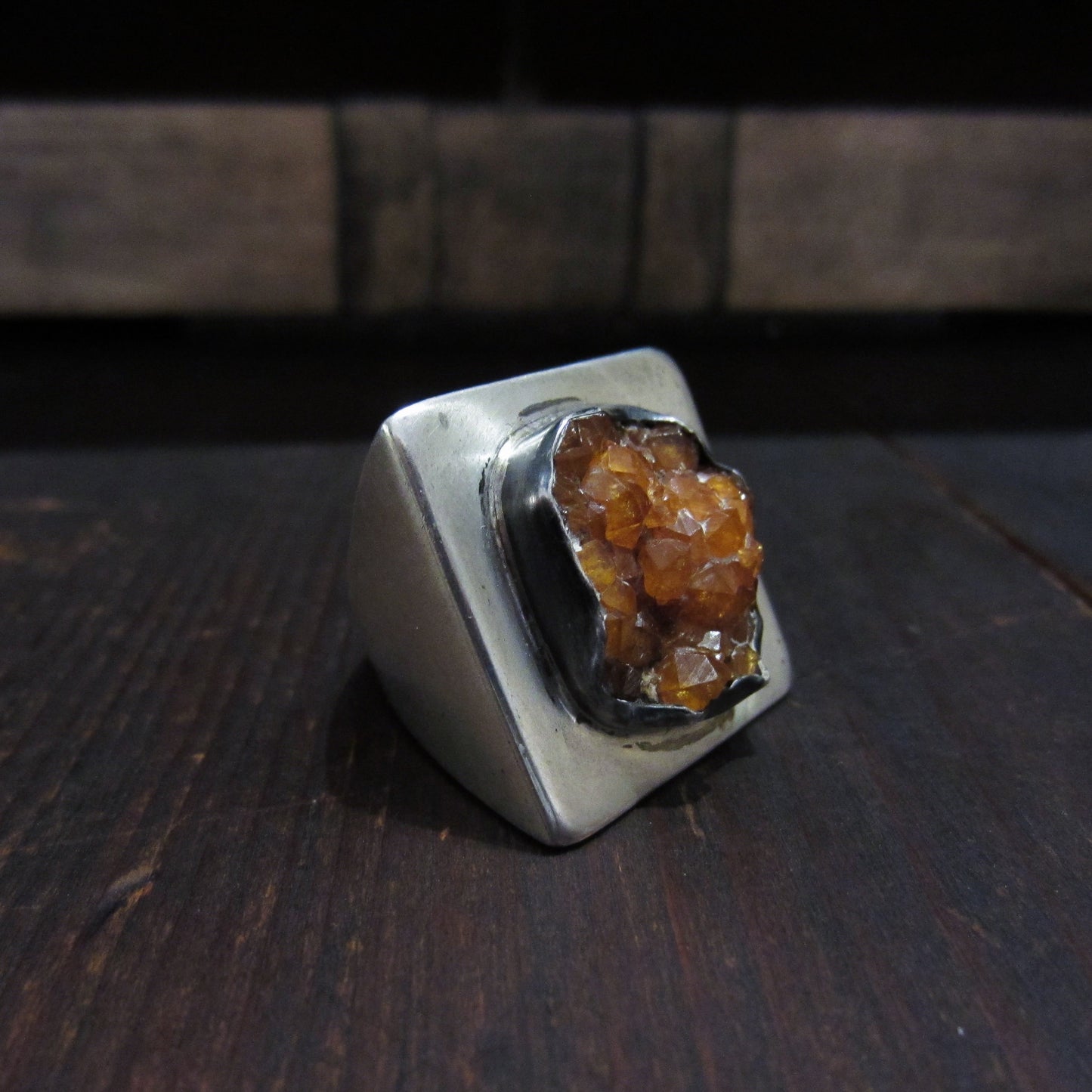 Postmodern Druzy Pyramid Ring Sterling, size 5, circa 1990