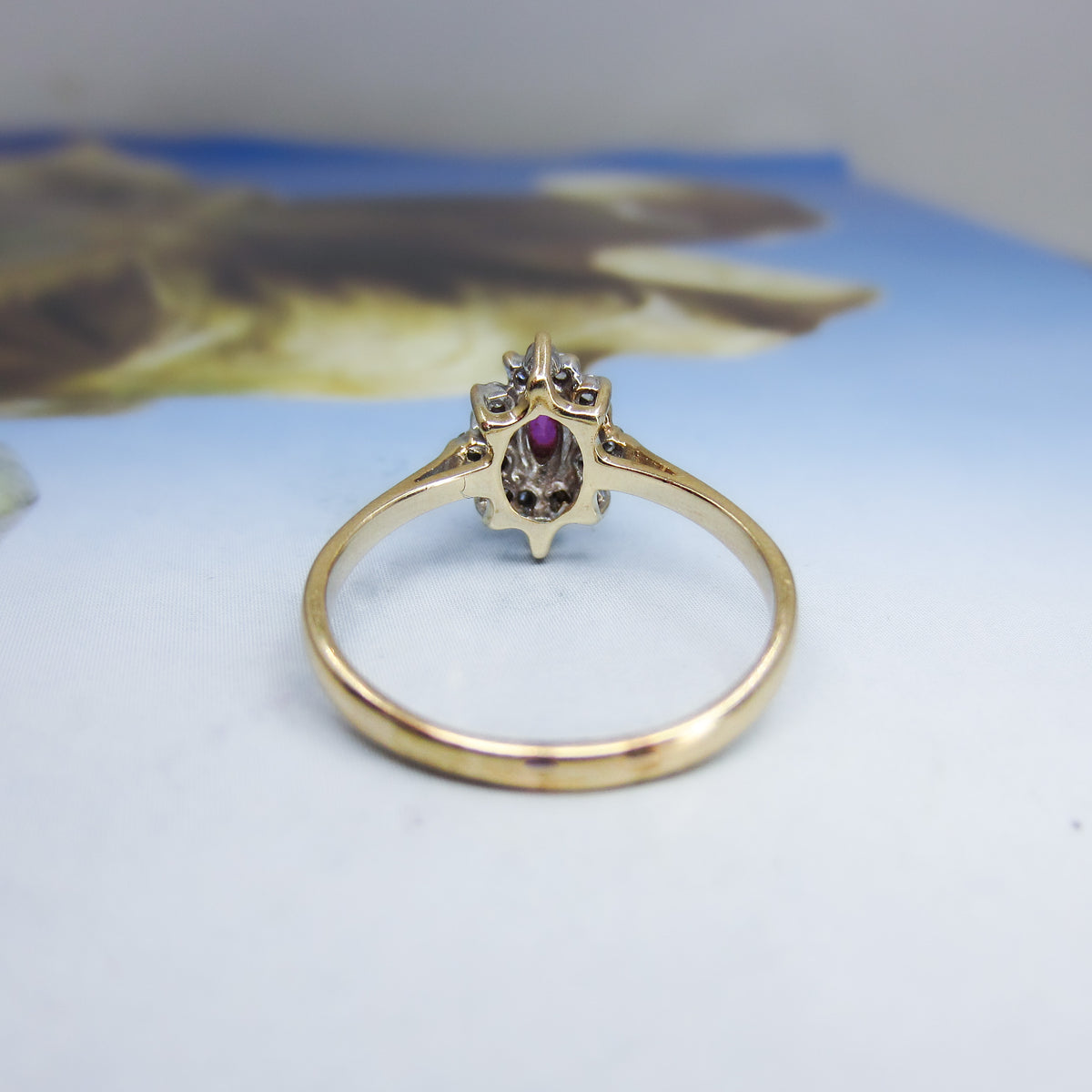 Vintage Marquise Ruby and Diamond Cluster Ring 14k c. 1980