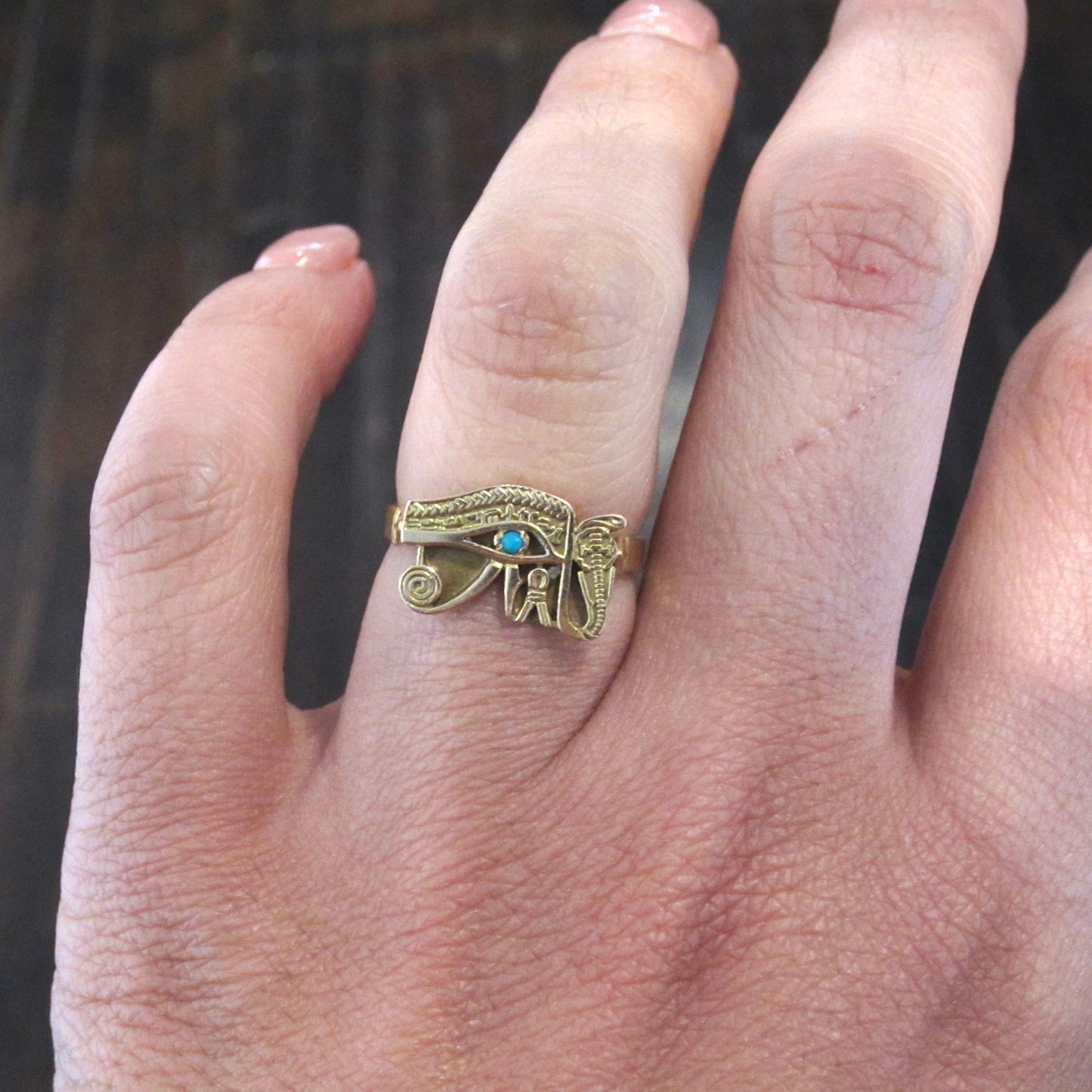 Vintage Eye of Horus Turquoise Ring 18k, Egyptian c.1970s