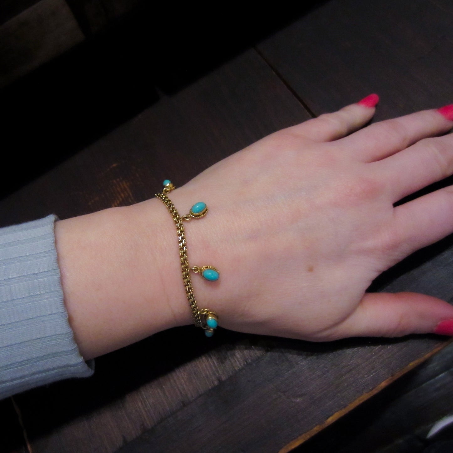 Mid-Century Turquoise Charm Bracelet 14k c. 1960