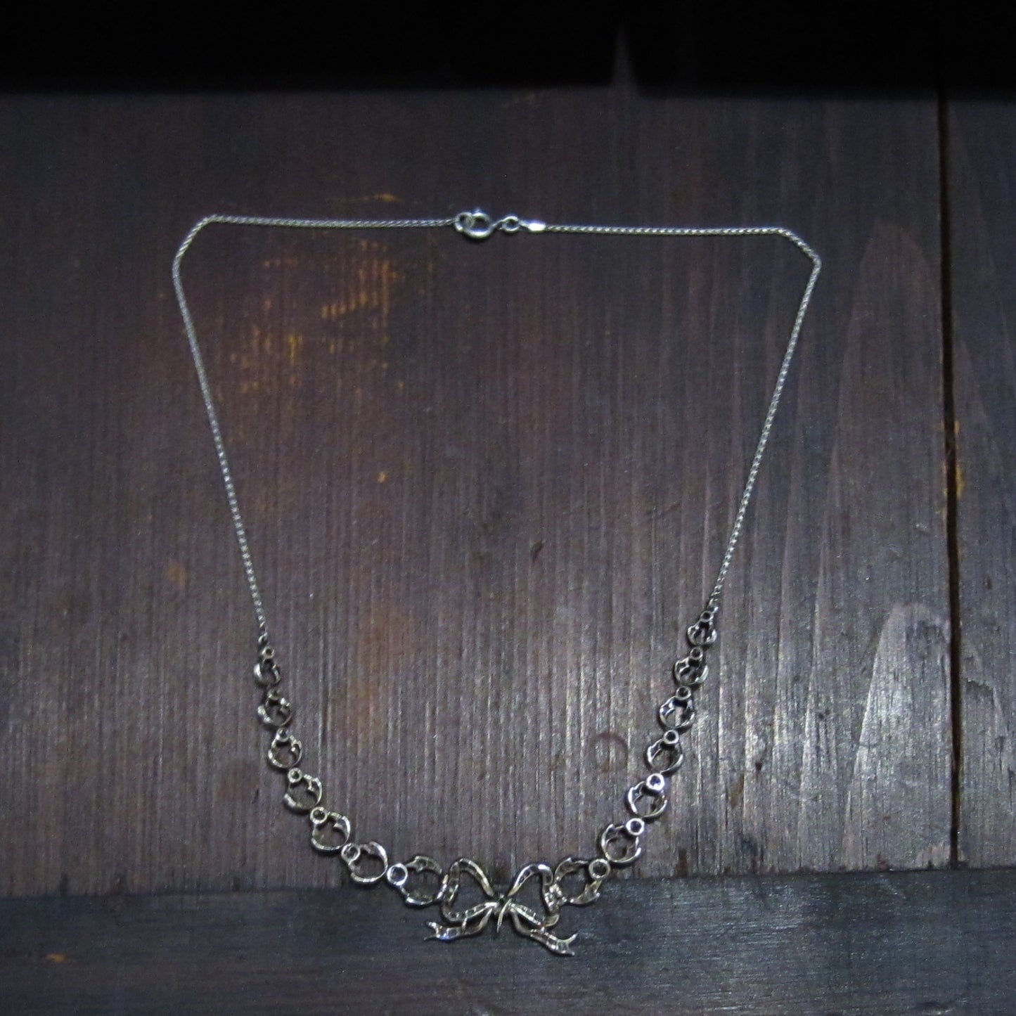 Victorian Diamond Bow Necklace Silver/14k c. 1850