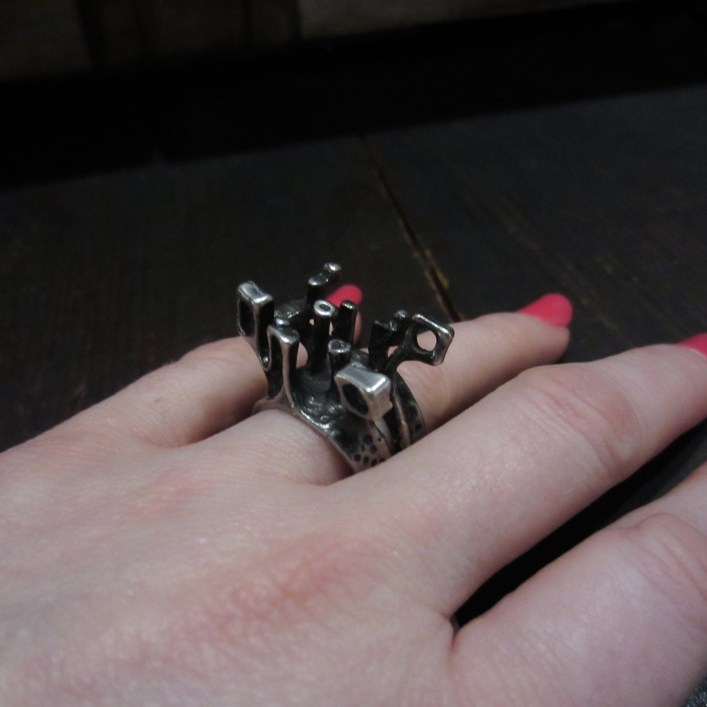 Big Brutalist Ring Sterling, size 10 London 1967