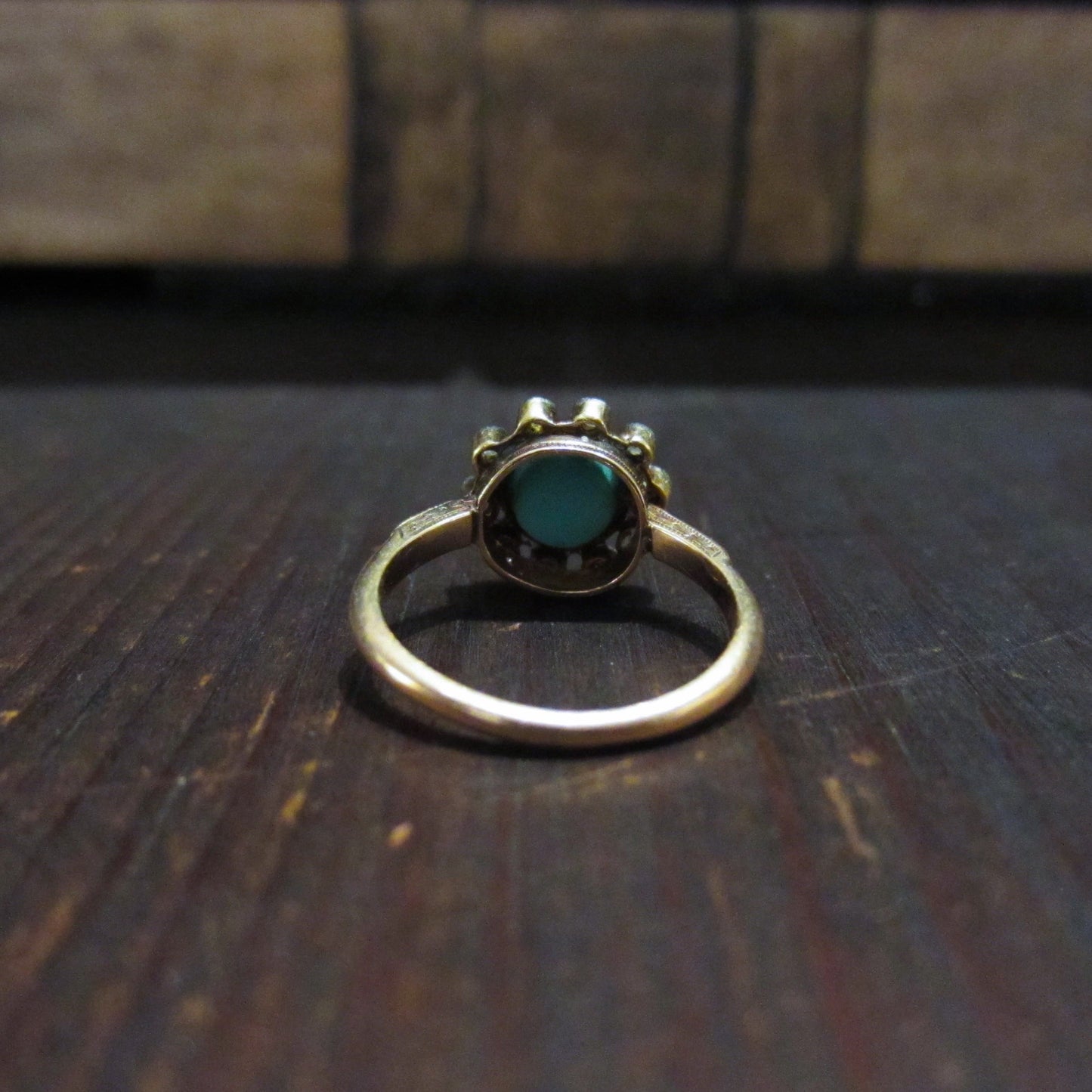 Victorian Turquoise and Rose Cut Diamond Ring 14k c. 1900