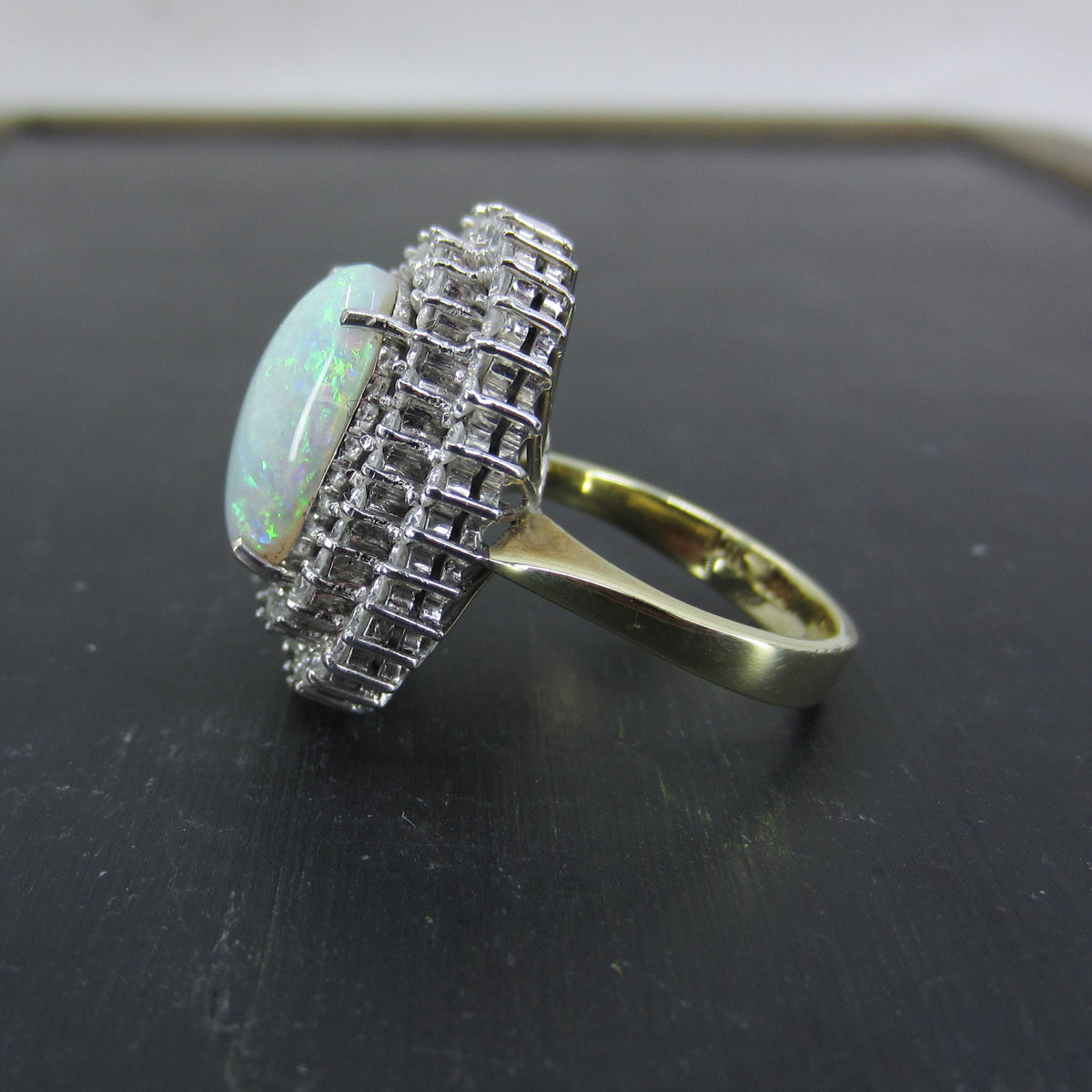 Vintage Opal and Diamond Cluster Ring 14k c. 1980