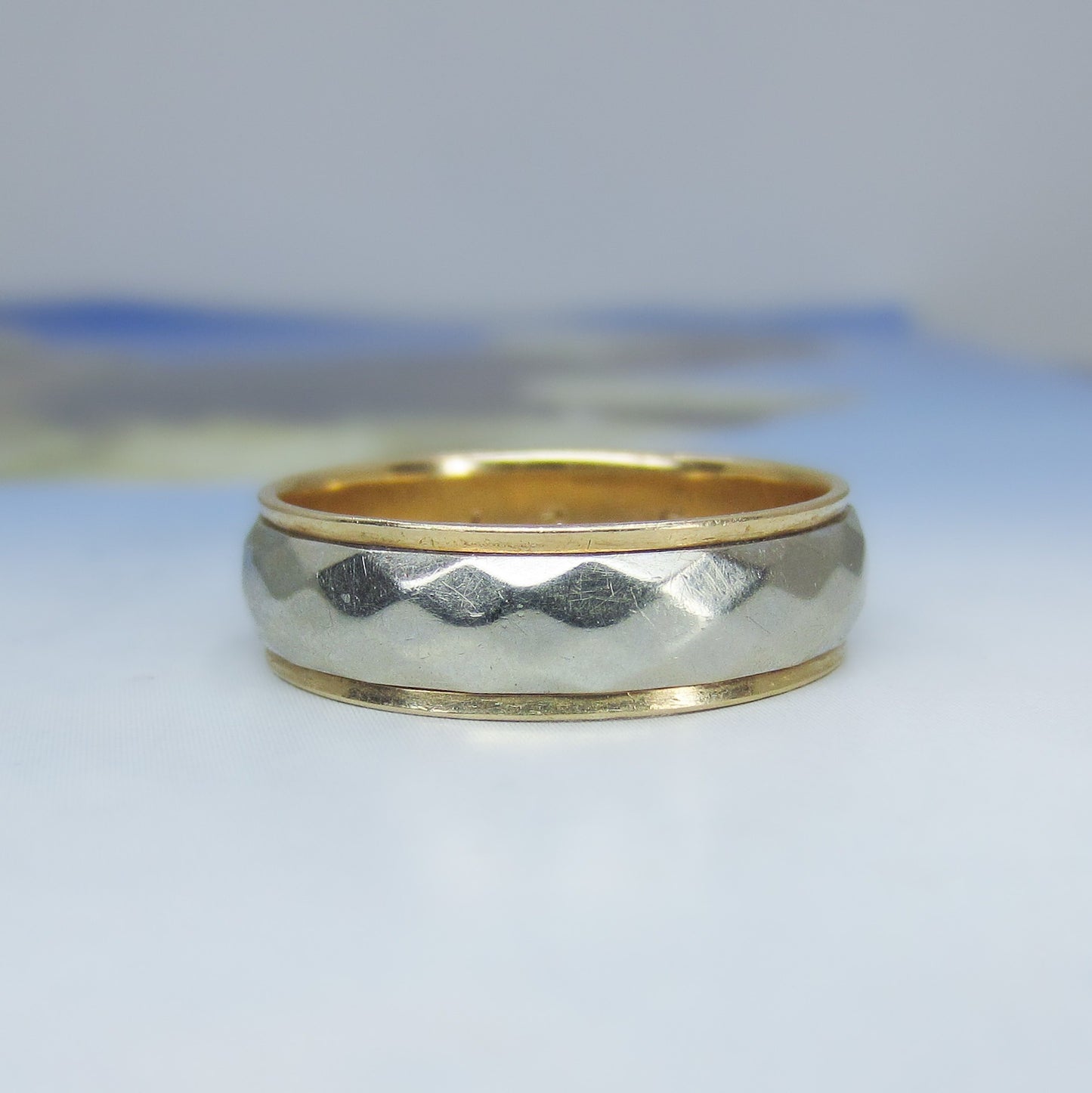 Vintage Men’s Faceted Two Tone Band 14k, size 10.5 ArtCarved c. 1963