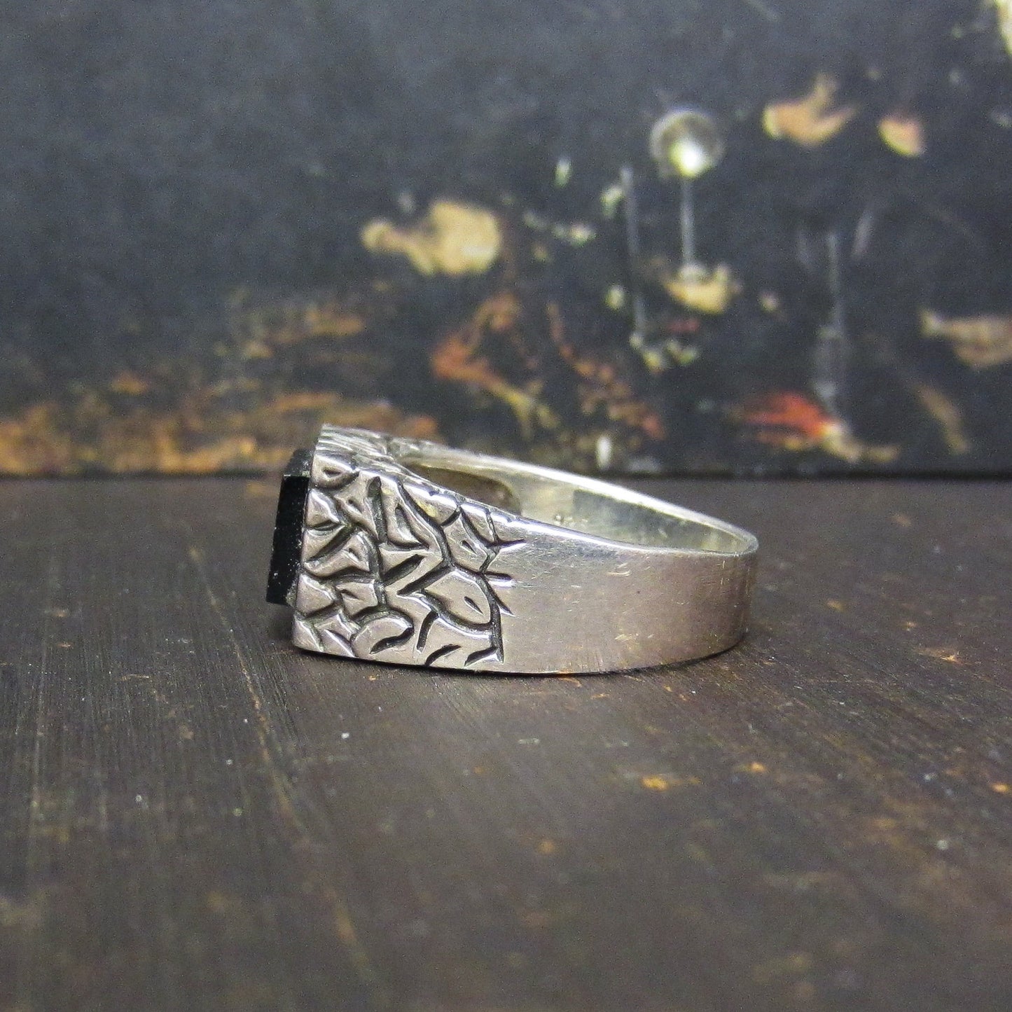 Cool Mid-Century Men’s Onyx Signet Ring Sterling c. 1960