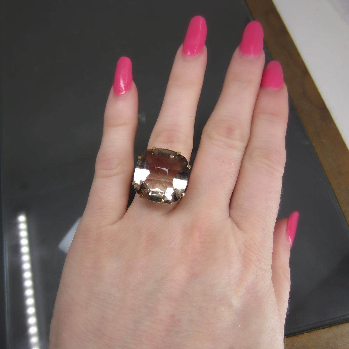 Mid-Century Smoky Quartz Ring 18k c. 1960