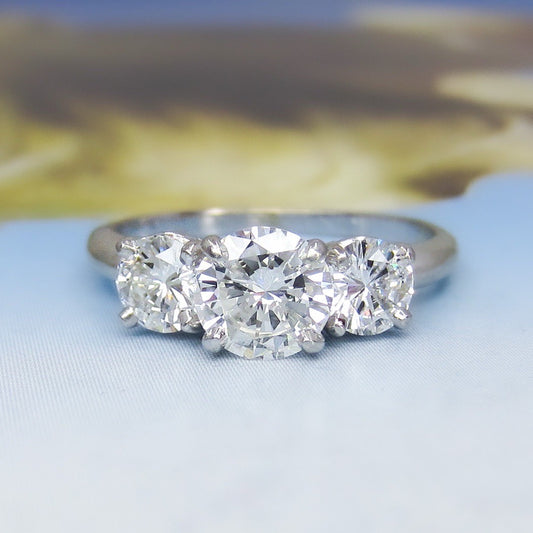 Vintage Three Diamond Engagement Ring 14k c. 1978