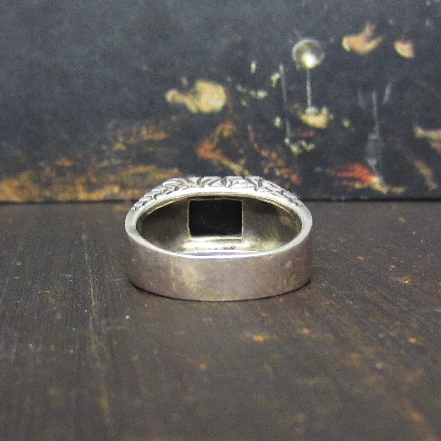 Cool Mid-Century Men’s Onyx Signet Ring Sterling c. 1960