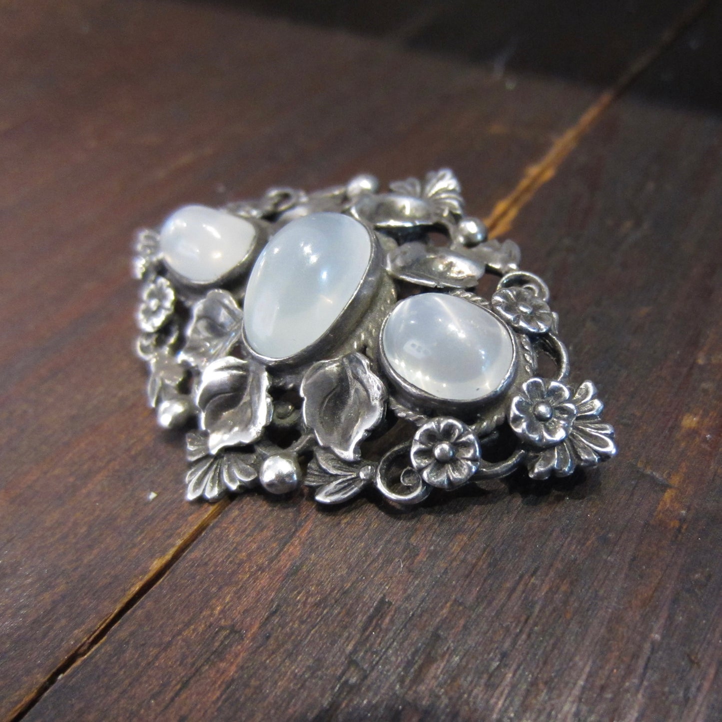 Arts and Crafts Sterling Silver Moonstone Brooch c. 1910