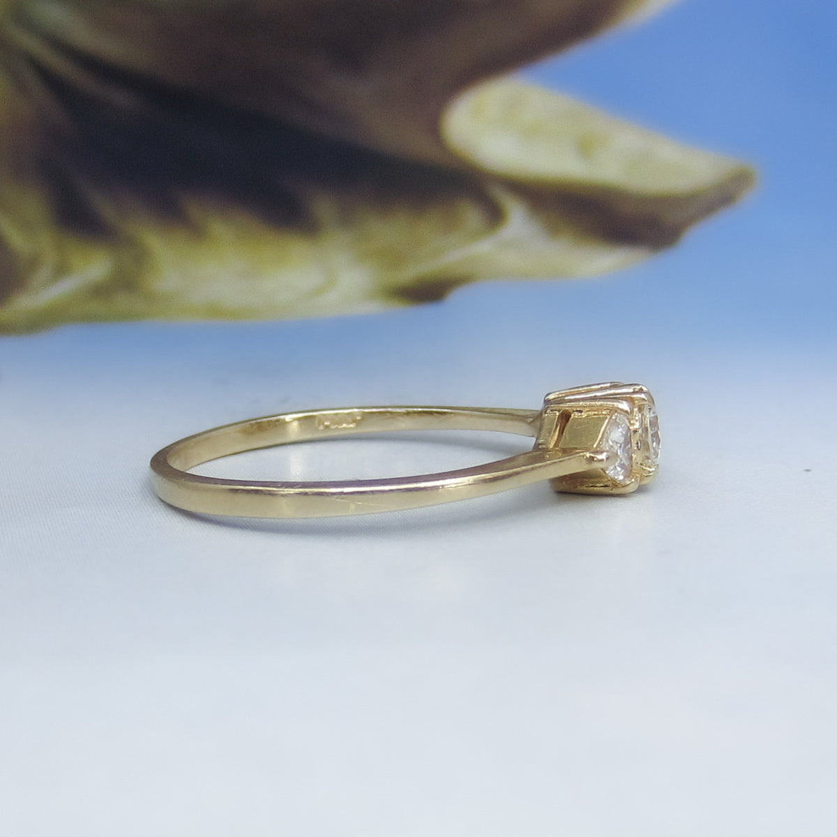 Vintage Three Diamond Trilliant Engagement Ring 14k c. 1990